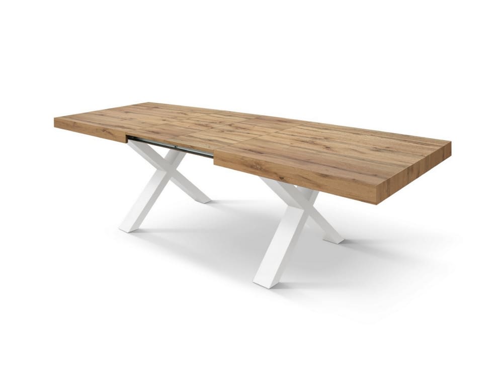 Ausziehtisch rustikale Eiche, Beine weiß, 180x90–260x90 - Maisons