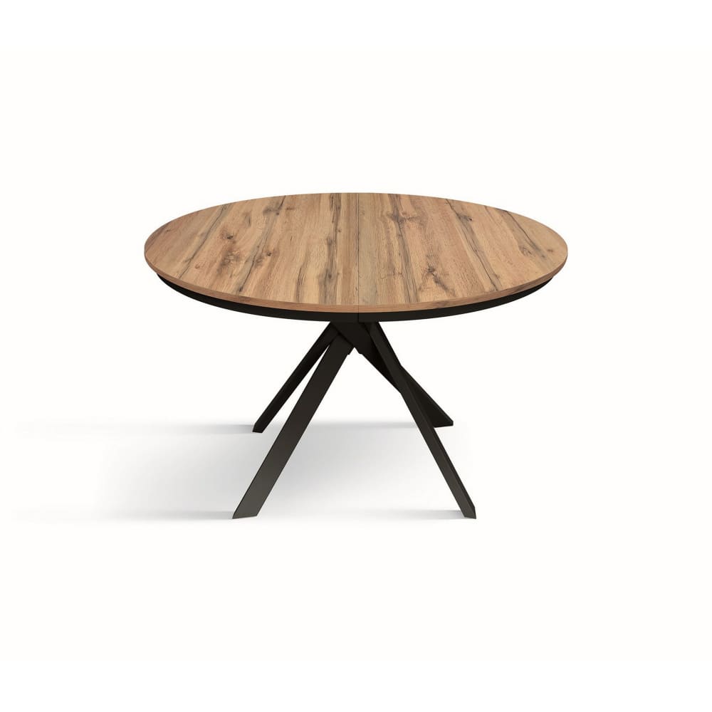 Konte.Design Runder Tisch rustikale Eiche, Metallbeine Anthrazit, 120–170 cm style industrial Braun Holz
