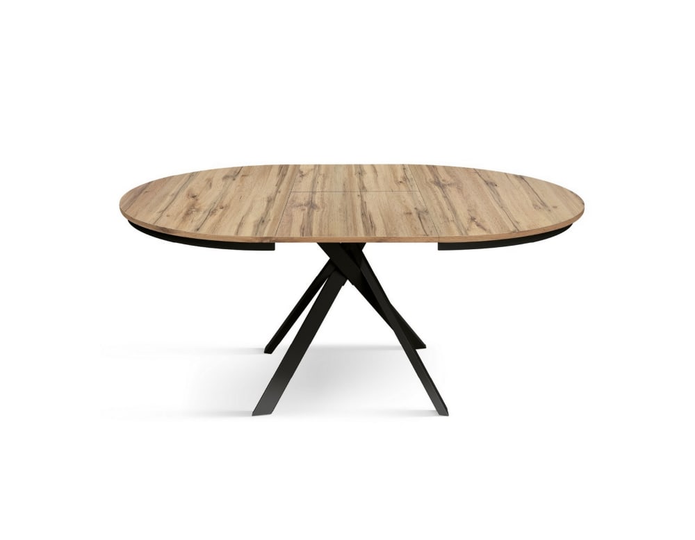 Runder Tisch rustikale Eiche, Metallbeine Anthrazit, 120–170 cm -