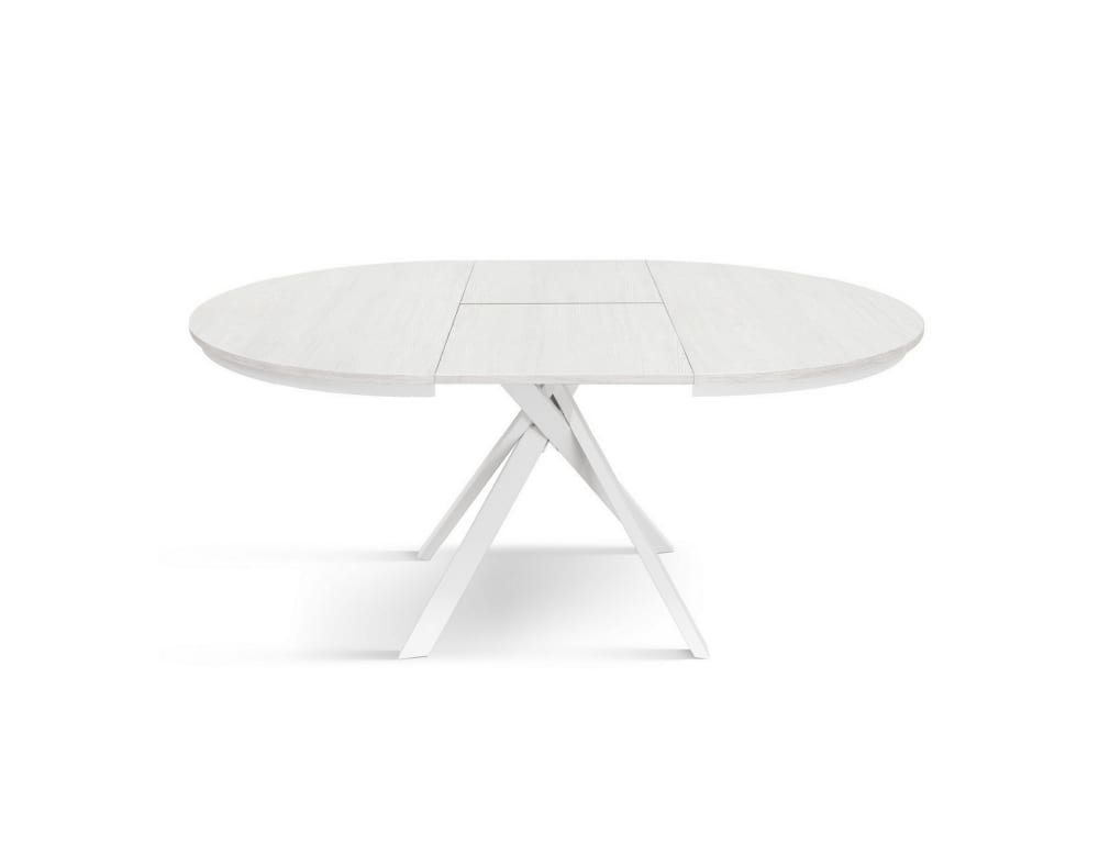 Table ronde en frêne blanc, pieds en métal blanc 120-170cm