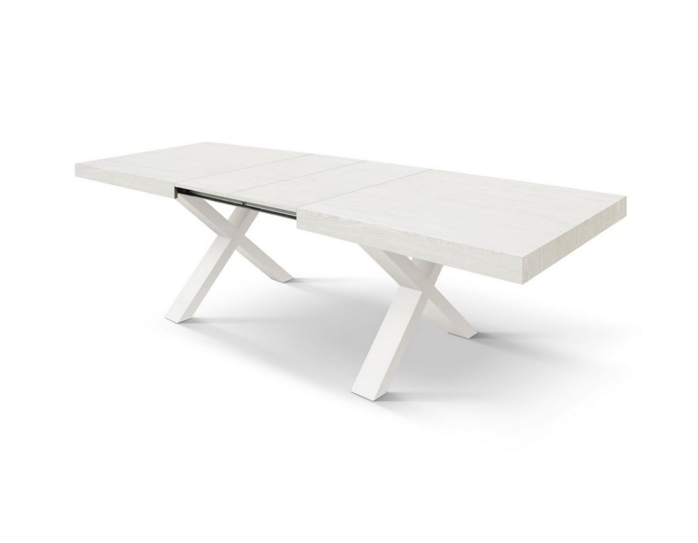 Tisch aus weißem Eschenholz, weiße Beine, ausziehbar: 180x90 –