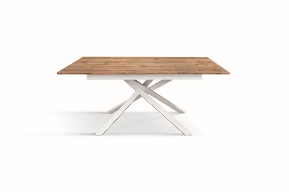 Holztisch, Eichenoptik, weißes Gestell, ausziehbar: 160 x 90– 210