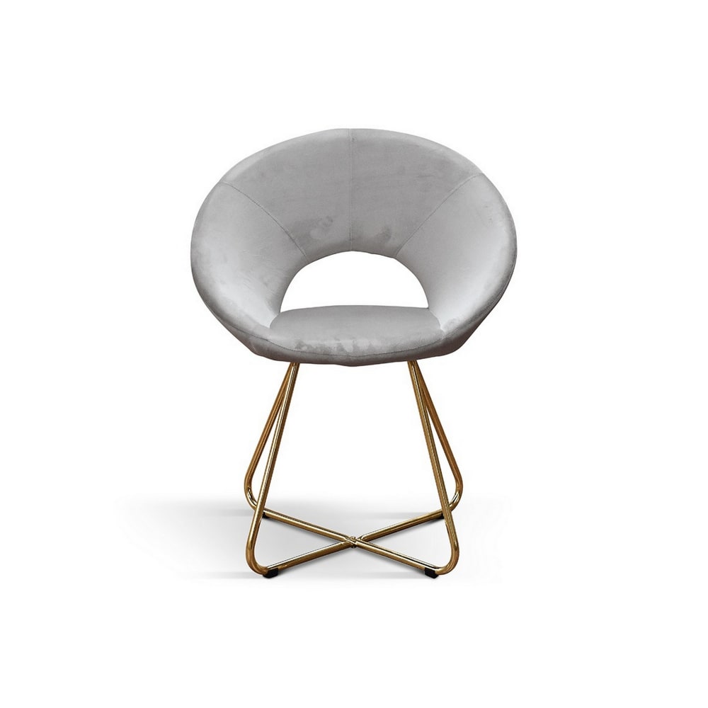 Ensemble de 2 fauteuils en tissu effet velours gris,base en métal doré