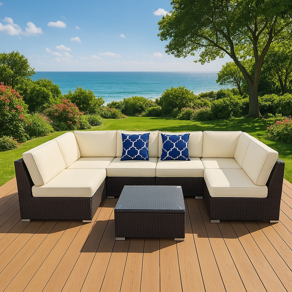 Salon de jardin modulable 6 places en résine tressée - marron et beige - Maisons du Monde
