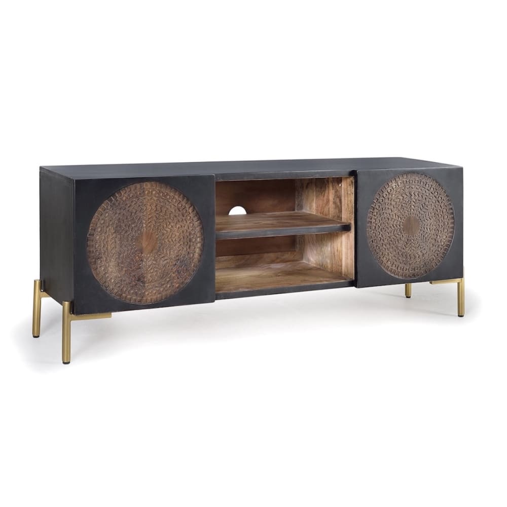 Meuble TV en bois de manguier noir 145 cm