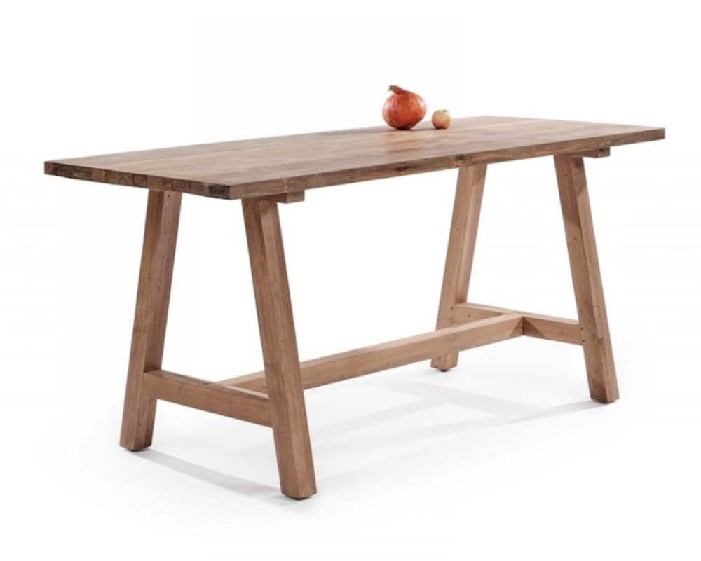 Mathi Design Table haute en teck massif brut style campagne Marron Bois
