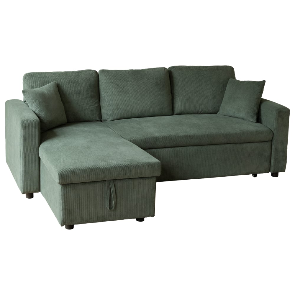 Canapé d'angle convertible 3 places en velours côtelé vert - Maisons du Monde