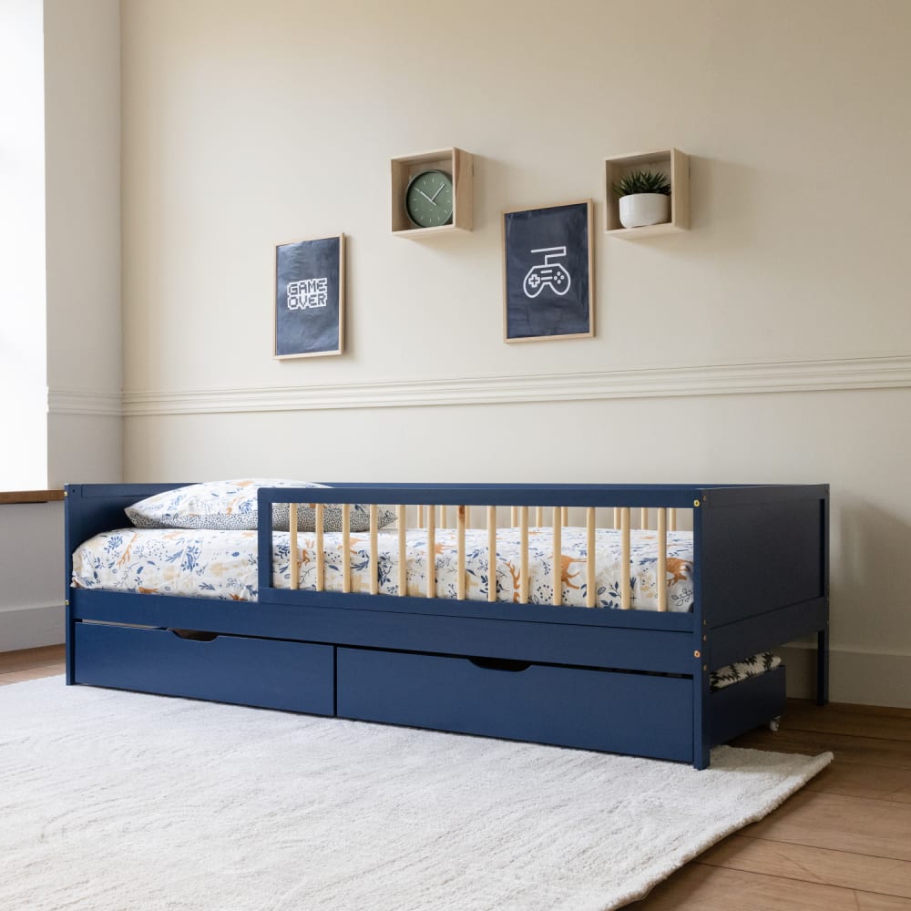 Happy Garden Kinderbett mit Schubladen 190x90 cm Holz dunkelblau style exotic Holz Baby