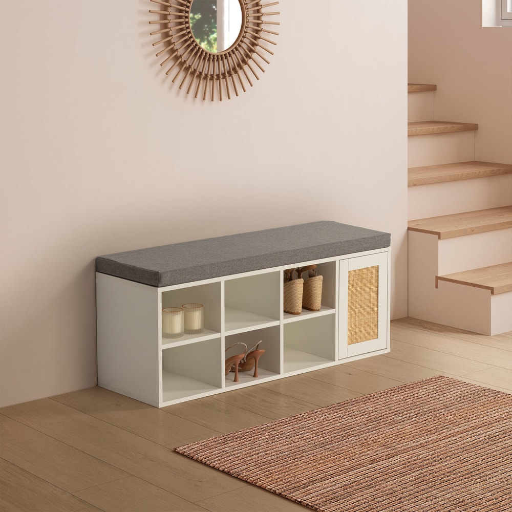 Banc à chaussures couleur Blanc 6 trous et 1 porte