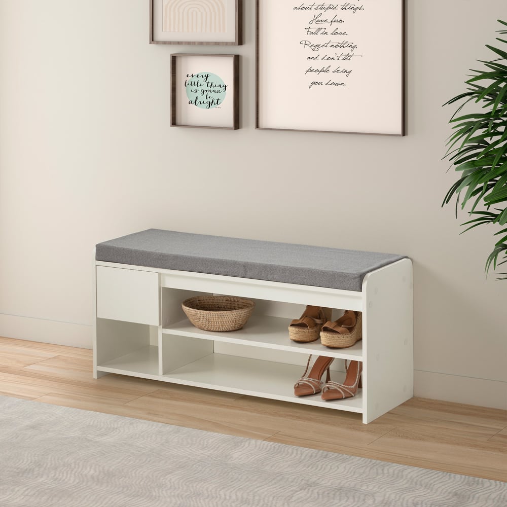 Schuhbank farbe Weiß 3 Löcher und 1 Schublade - Maisons Du Monde