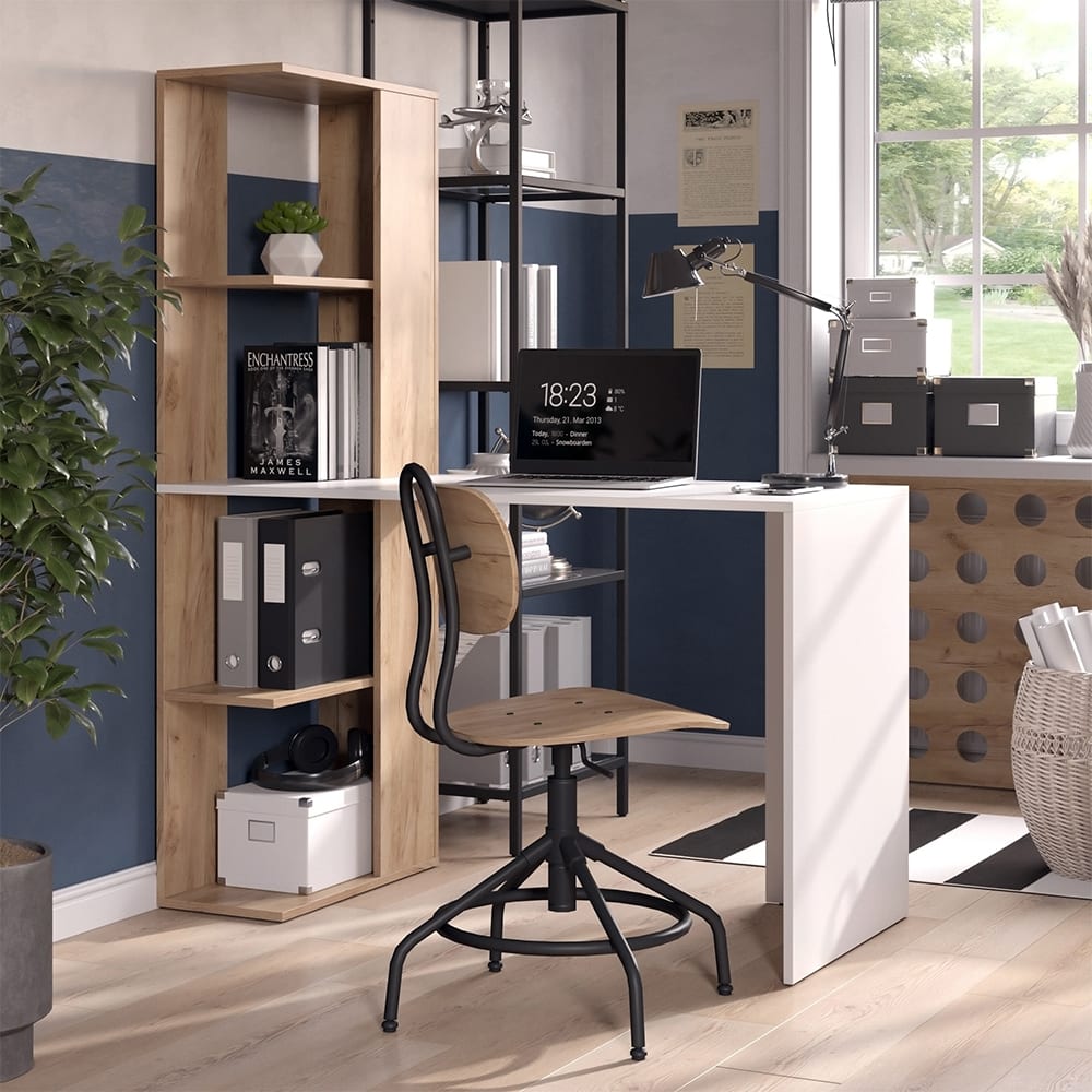 Bureau avec 4 compartiments, Blanc/Sonoma 122.2 x 75.8cm