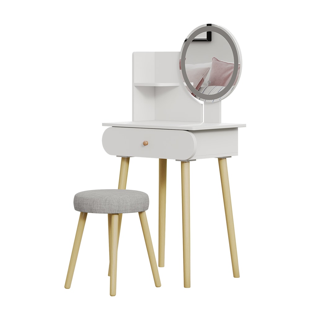 Coiffeuse avec miroir LED et tabouret, Blanc 60 x 127cm