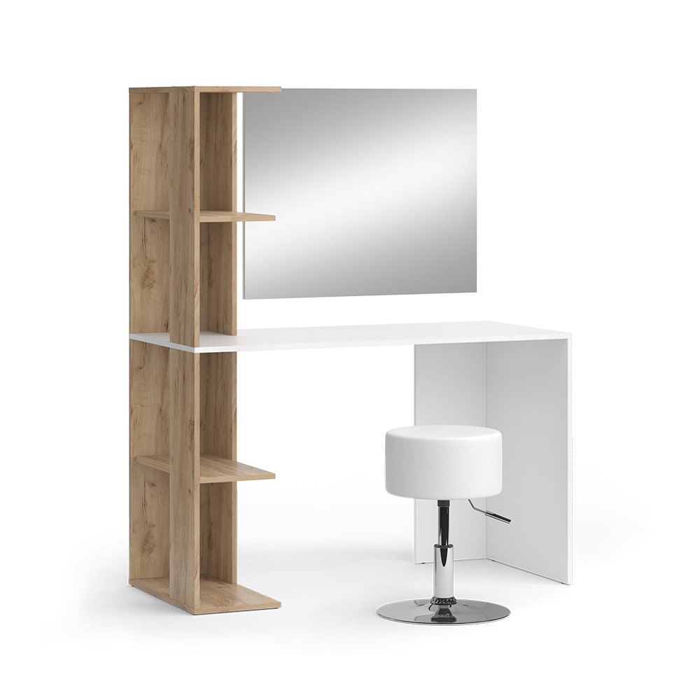 Coiffeuse avec tabouret, Blanc/Sonoma 122.2 x 75.8cm