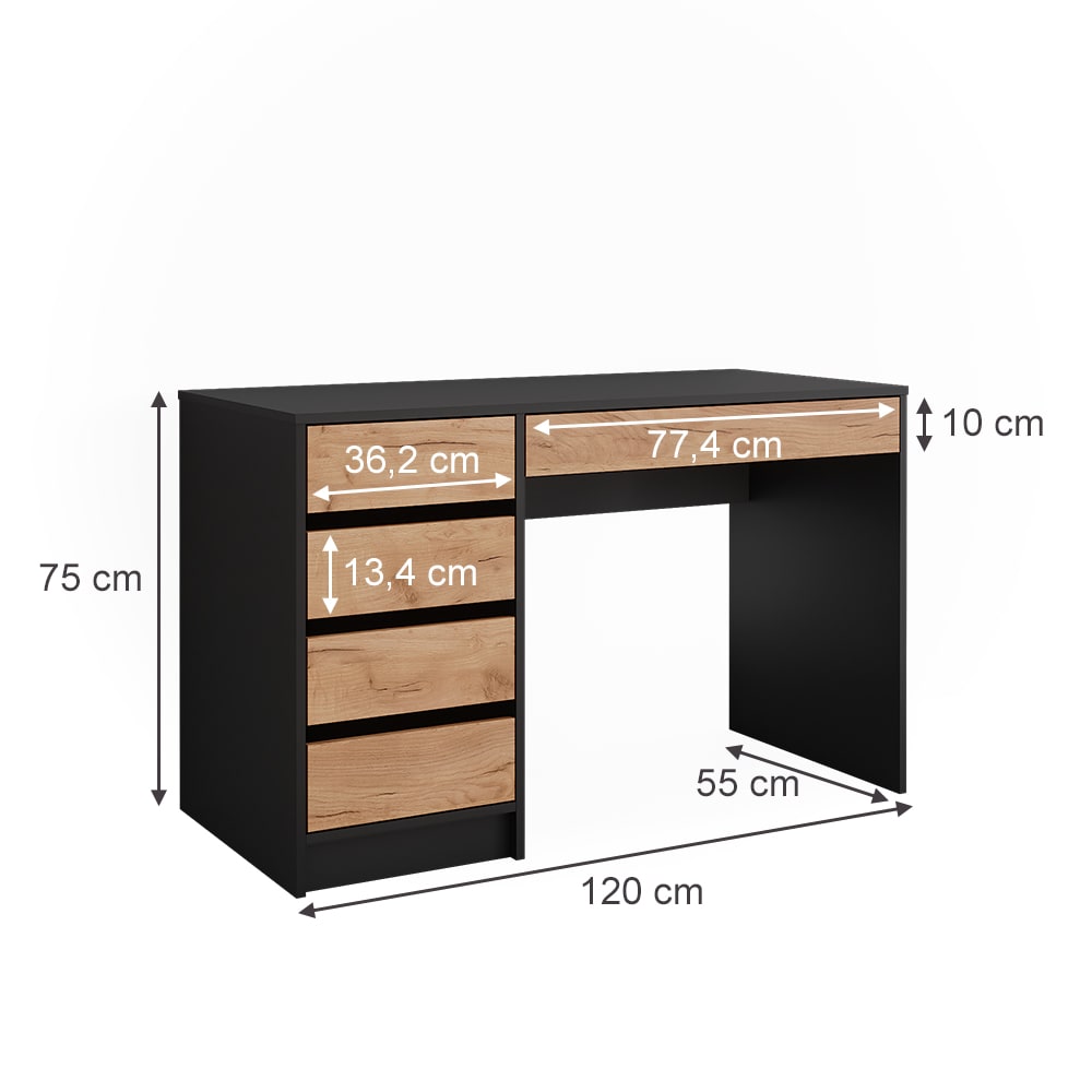 Schminktisch ohne Spiegel Anthrazit/Goldkraft Eiche 120x75cm -