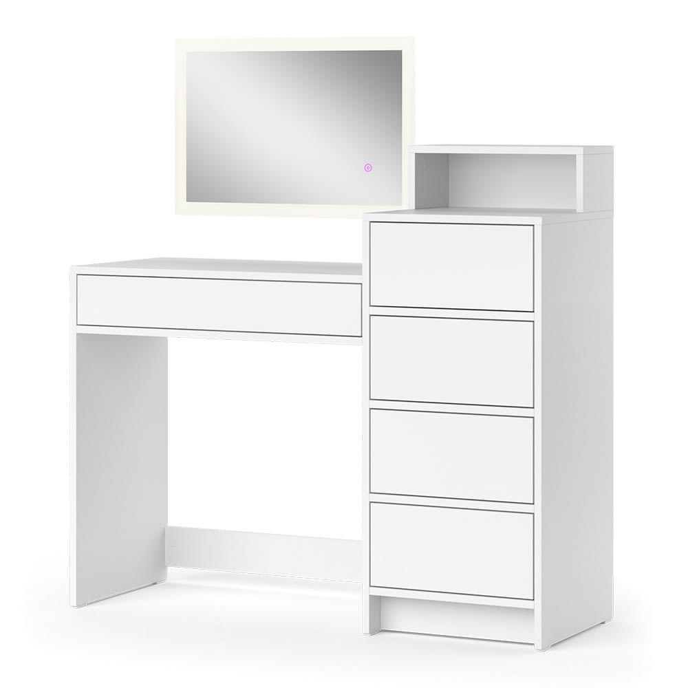 Coiffeuse avec miroir LED, Blanc 110.5 x 100.6cm