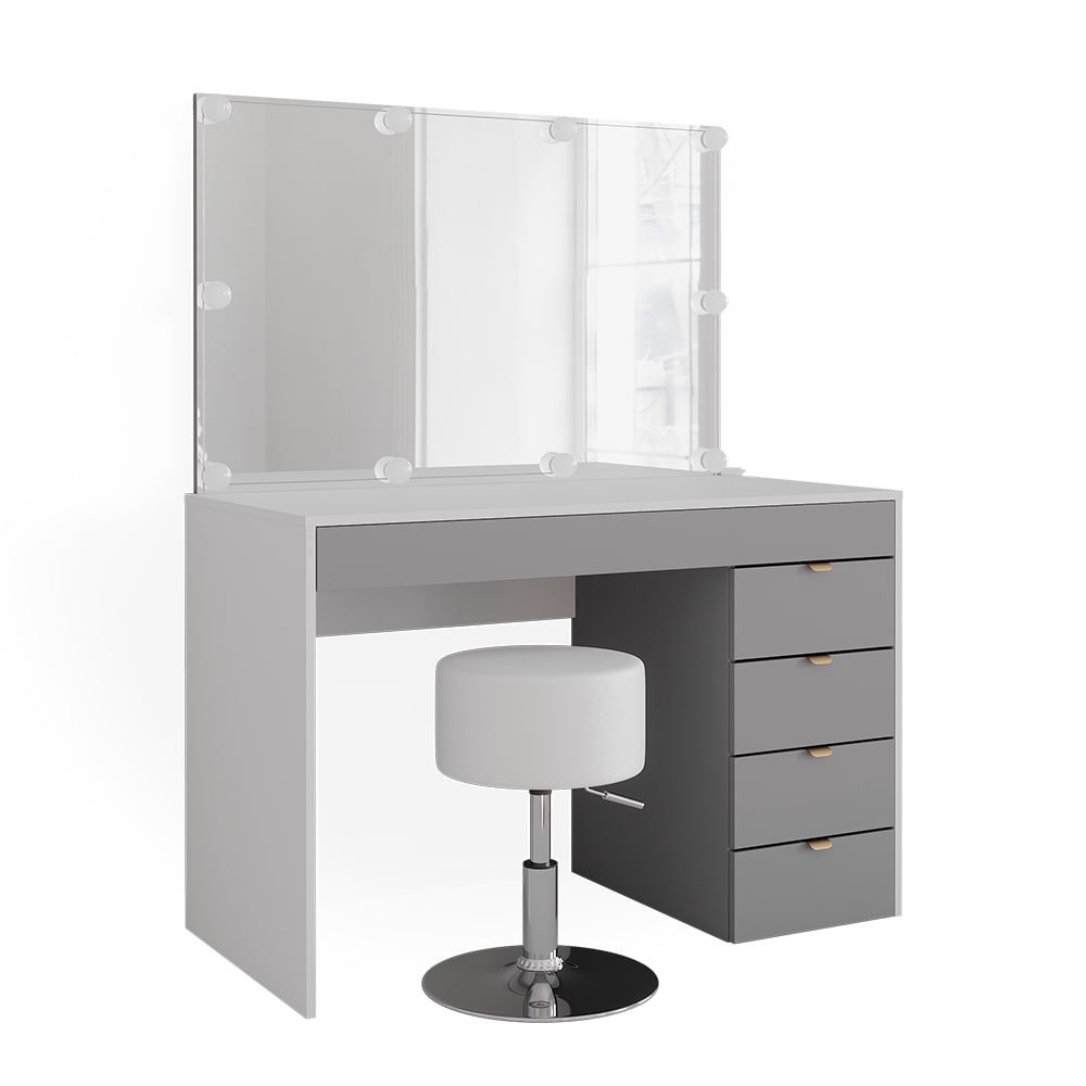 Vicco Schminktisch mit LED Beleuchtung und Hocker Weiß/Grau/Grau 115x76cm style modern Weiß Spanplatte