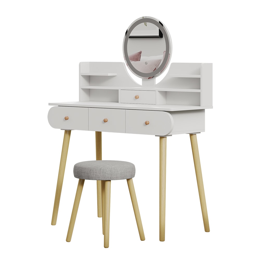 Coiffeuse avec miroir led et tabouret blanc 100x130cm