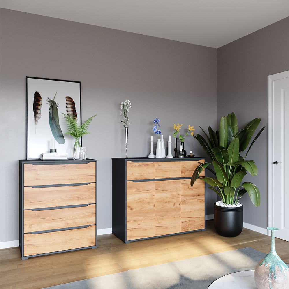 Sideboard mit Schubladen, Goldkraft Eiche 120 x 101.6cm - Maisons