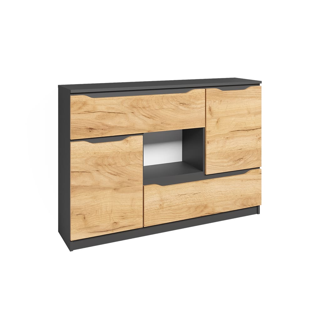 Vicco Sideboard mit Schubladen, Goldkraft Eiche 120 x 84cm style modern Braun Spanplatte