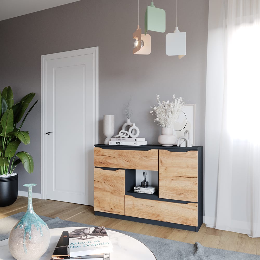 Sideboard mit Schubladen, Goldkraft Eiche 120 x 84cm - Maisons Du