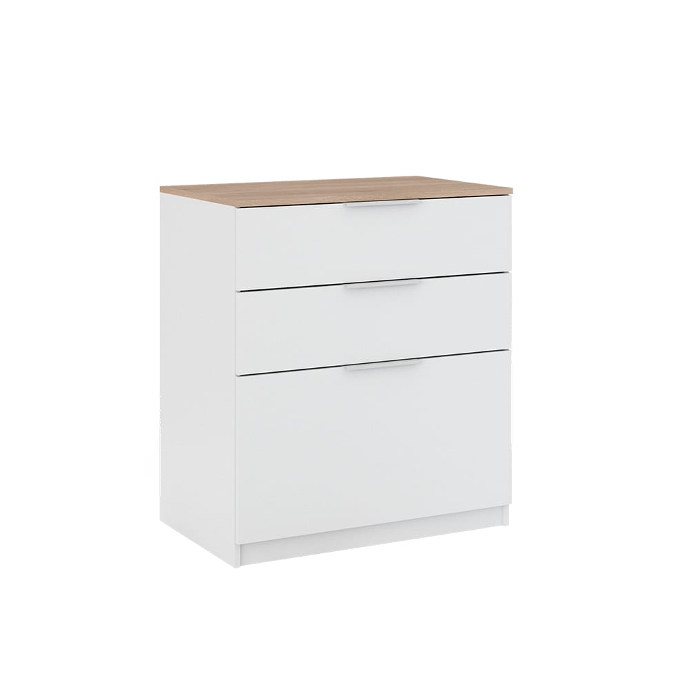 Vicco Sideboard mit 3 Schubladen, Weiß/Sonoma 80 x 90cm style modern Weiß Spanplatte