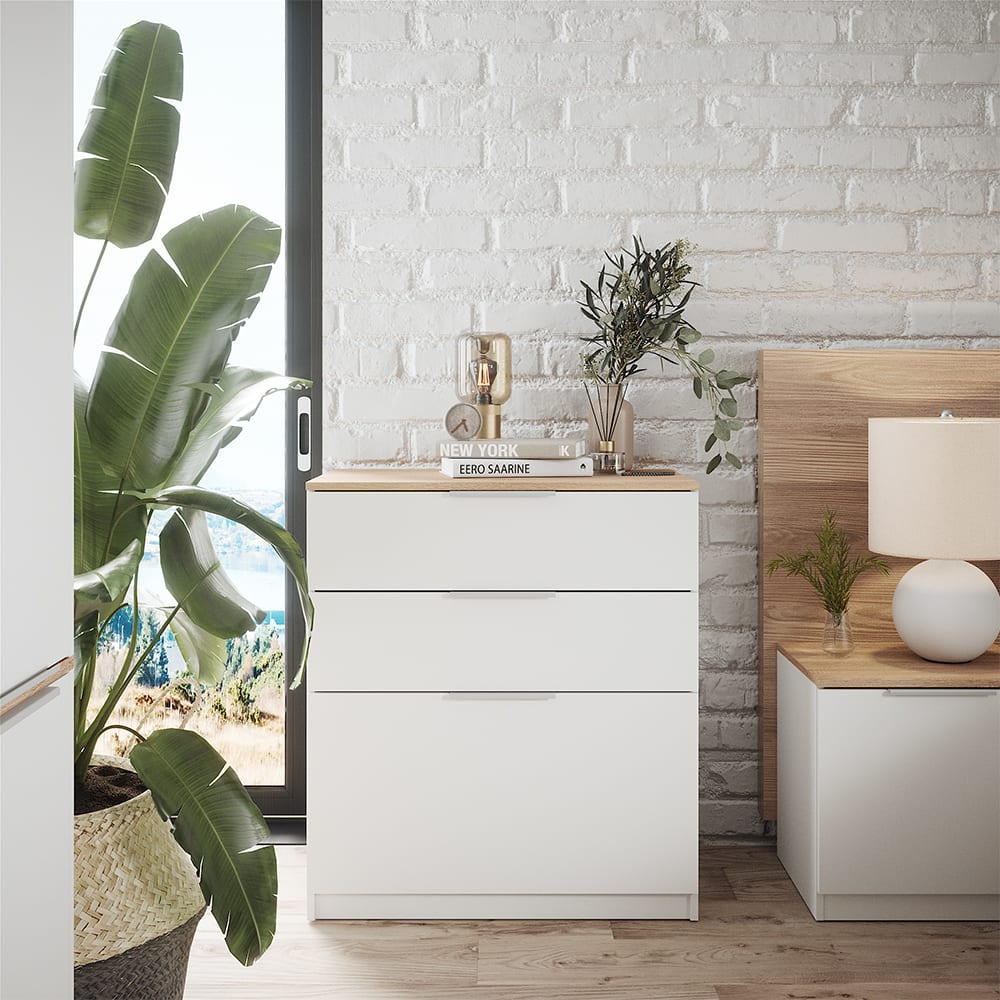 Commode avec tiroirs avec 3 tiroirs, Blanc/Sonoma 80 x 90cm