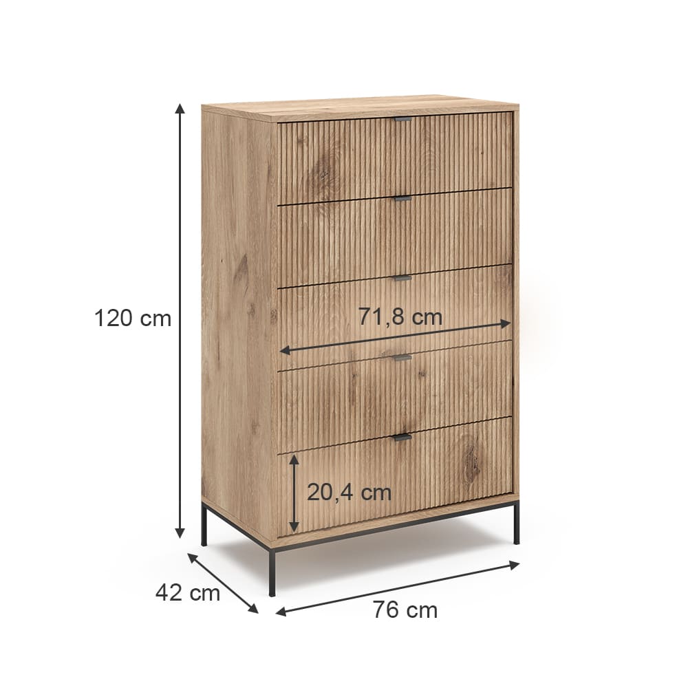Commode avec 5 tiroirs, chêne viking 76 x 120cm - Maisons du Monde
