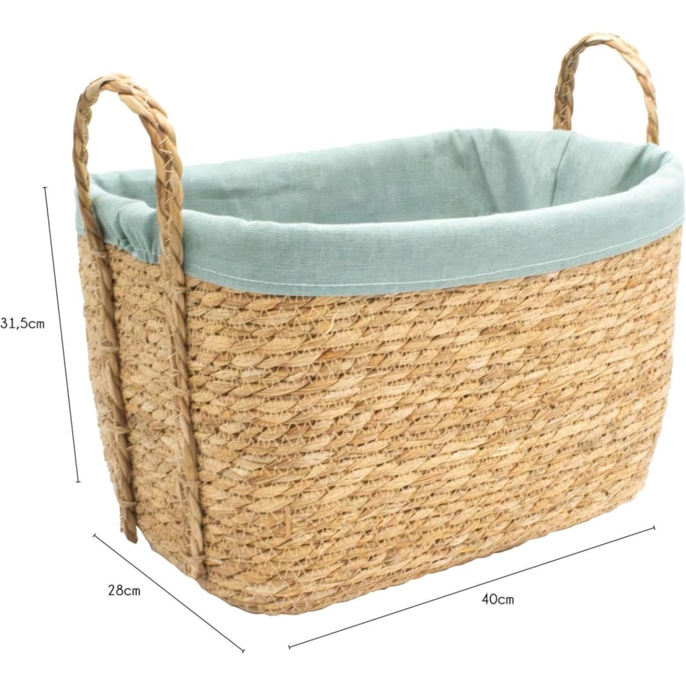 Panier à linge jonc de mer naturel, polycoton bleu 40 x 28 x 32 cm — vue 3