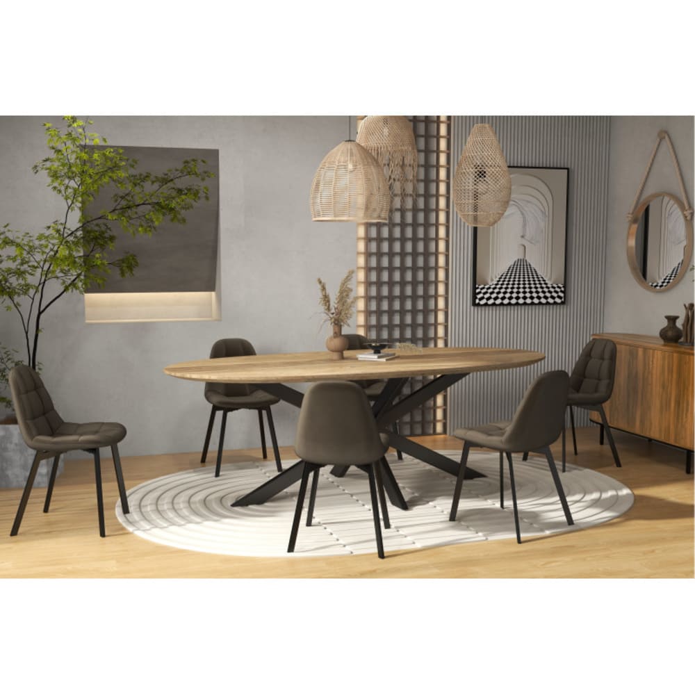 2er Set Stuhl aus braunem Samt und schwarzem Metall - Maisons Du