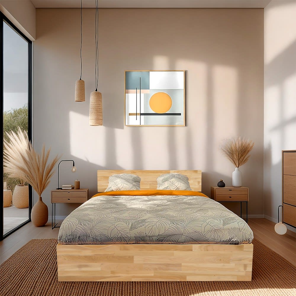 Bett mit bettkasten 2-Sitzer, 160x200 cm, aus massiver, geölter