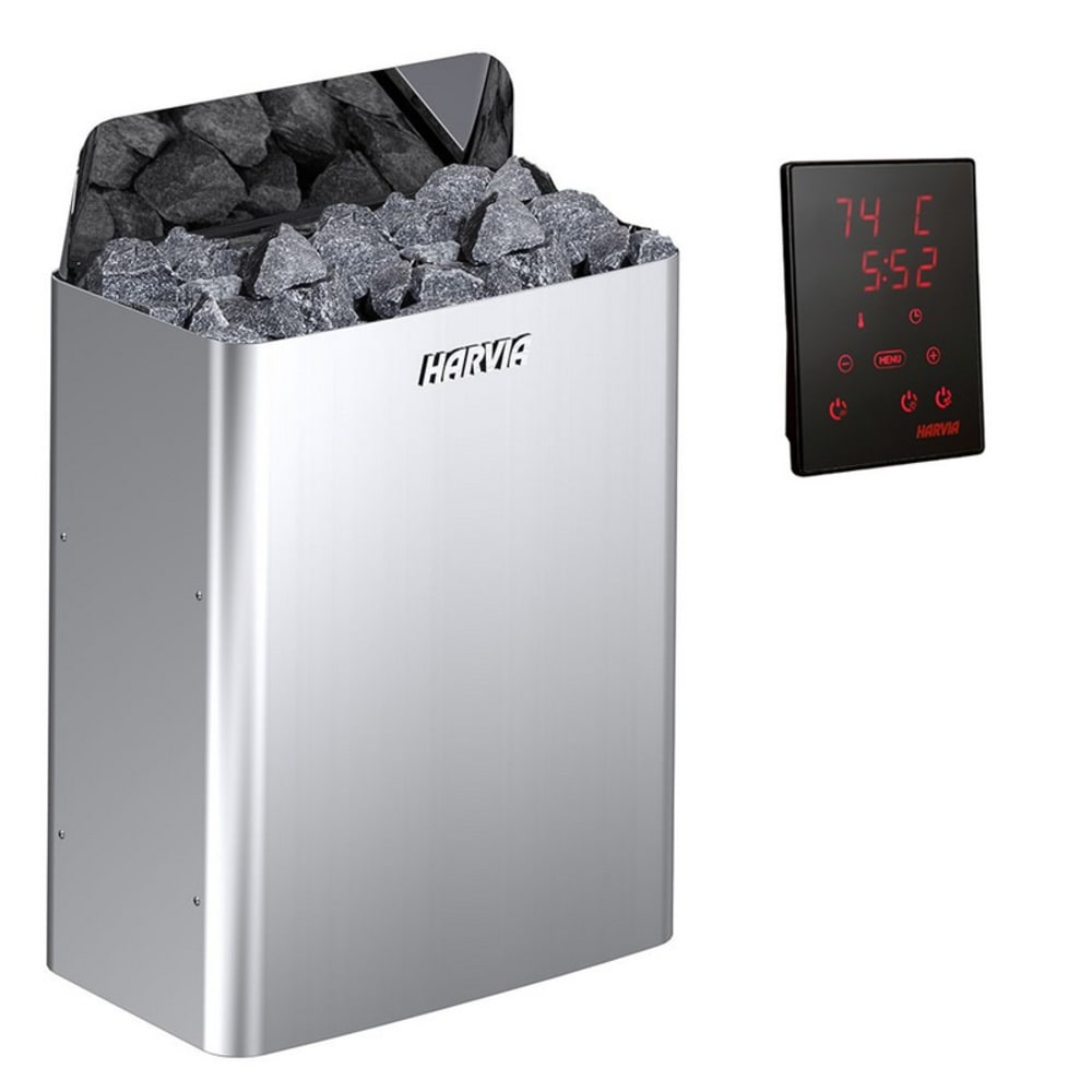 Poêle en inox argent 9 kW avec unité de contrôle