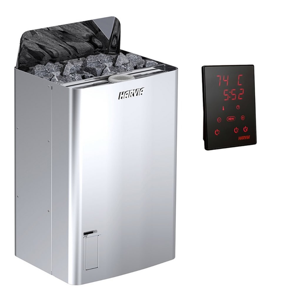 Poêle en inox argent 4,5kW avec unité de contrôle