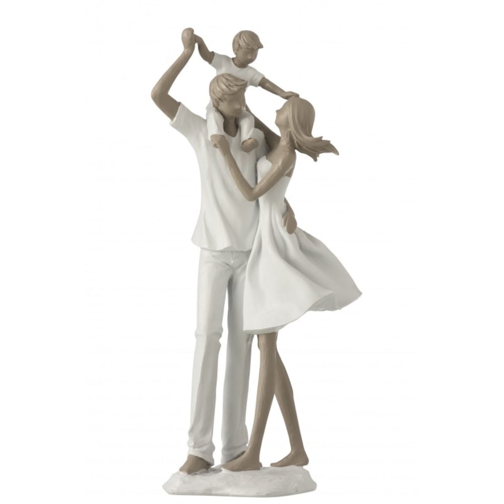 pareja con nino en los hombros de resina blanco 15x10x40 cm