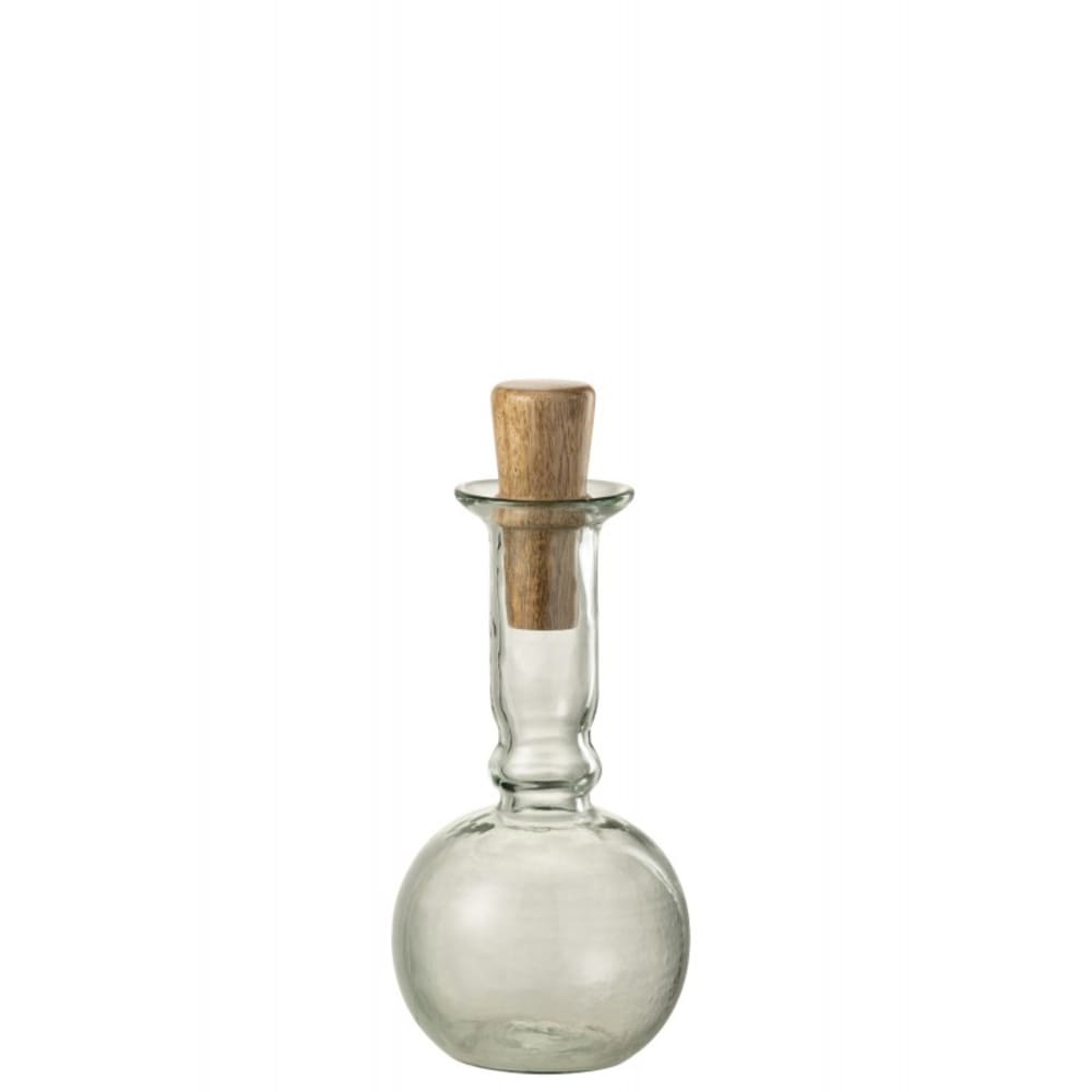 Vase bouteille ronde avec bouchon en verre transparent 12x12x25 cm