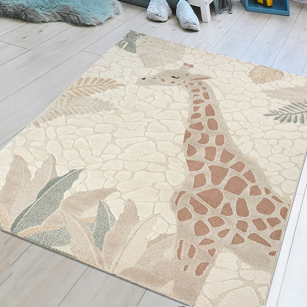 Tapis enfant, motif girafe rigolote, facile d'entretien, crème 80x150 - Maisons du Monde