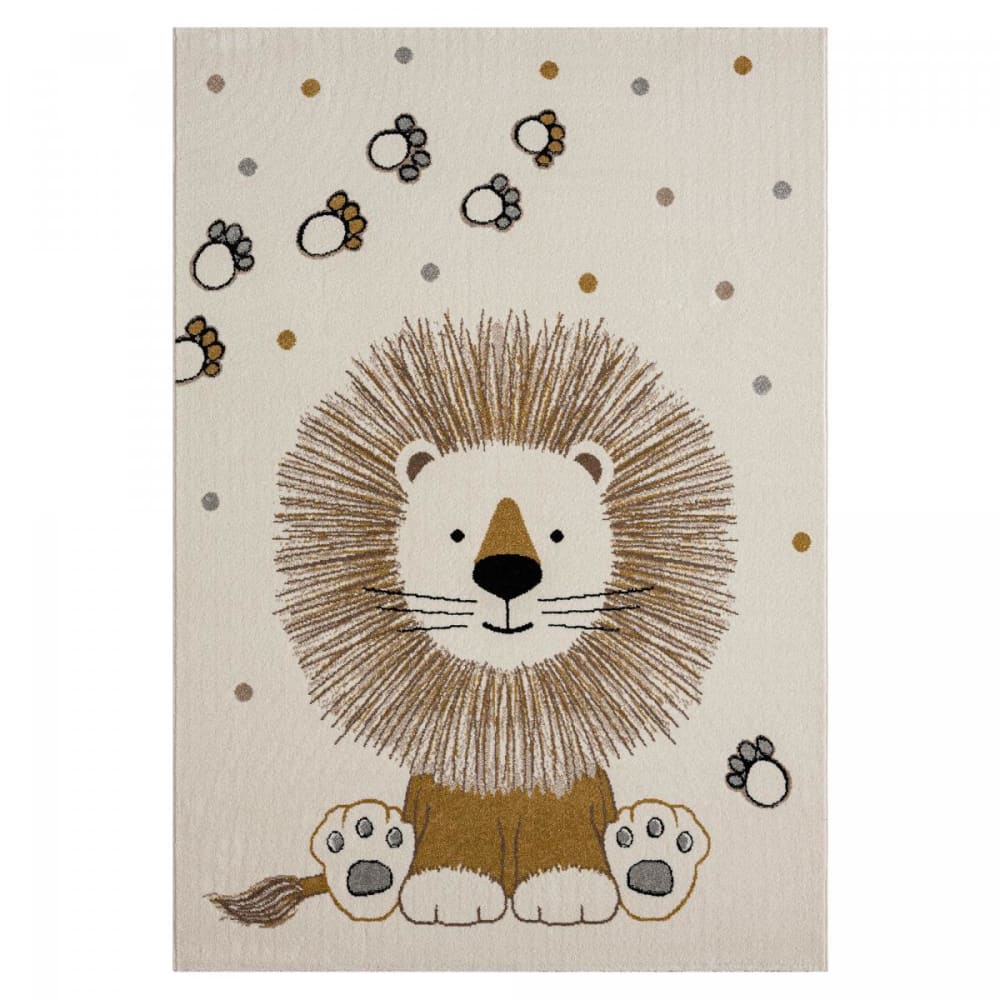 Tapis enfant facile à entretenir, motif lion rigolo, écru 80x150