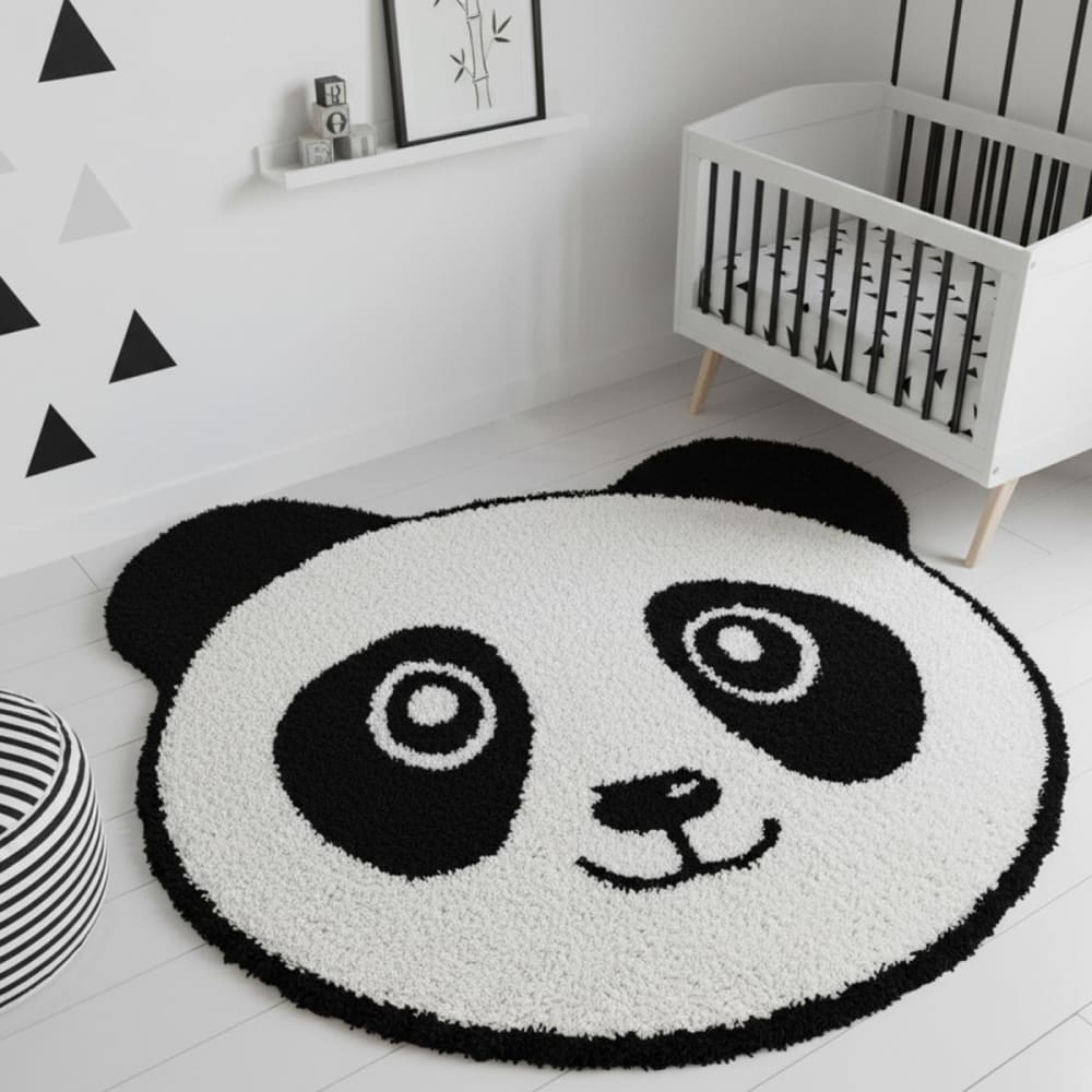 Tapis enfant tufté main en coton 100% bio, motif panda, blanc ø100cm - Maisons du Monde
