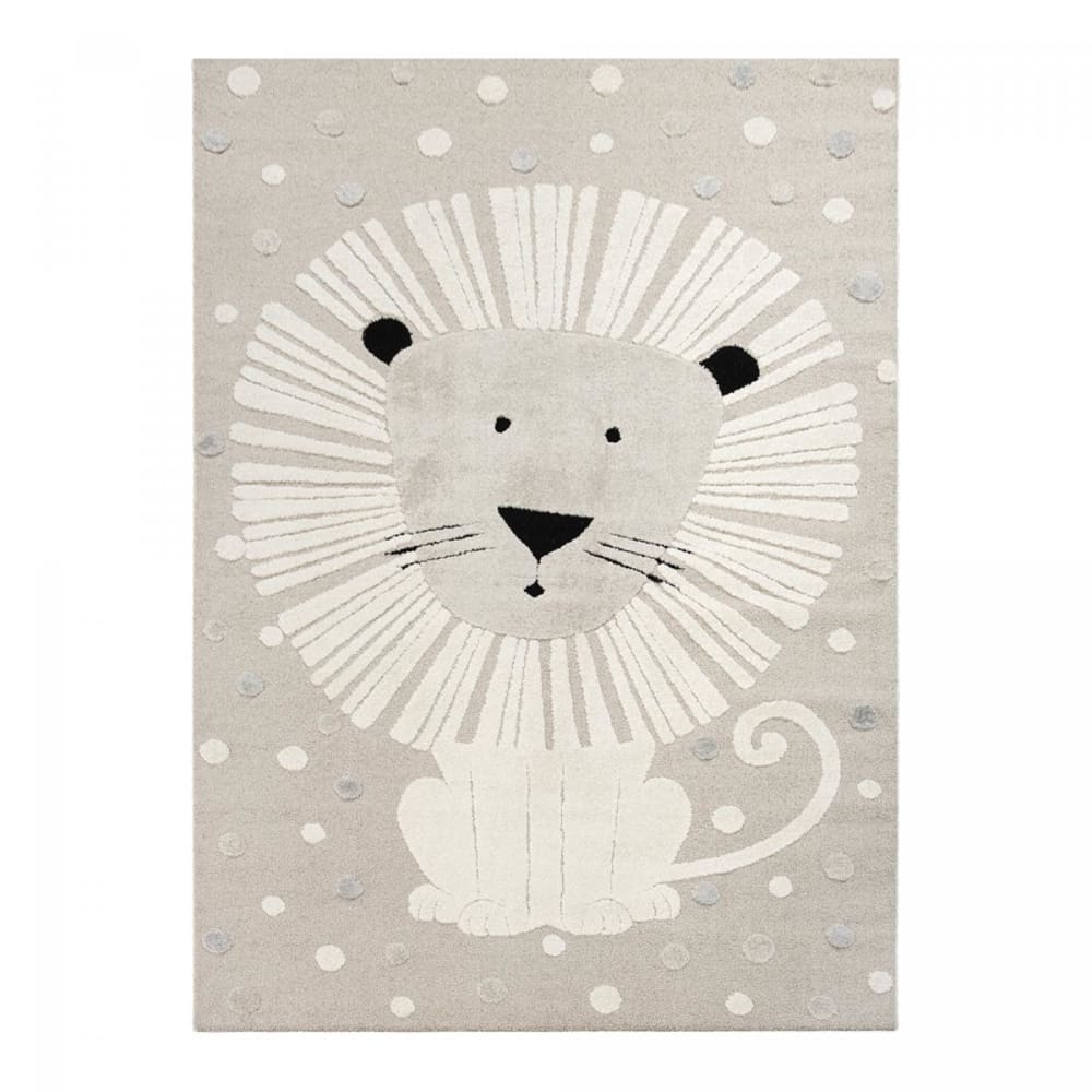 Tapis enfant, motif lion rigolo, facile d'entretien, crème 120x170