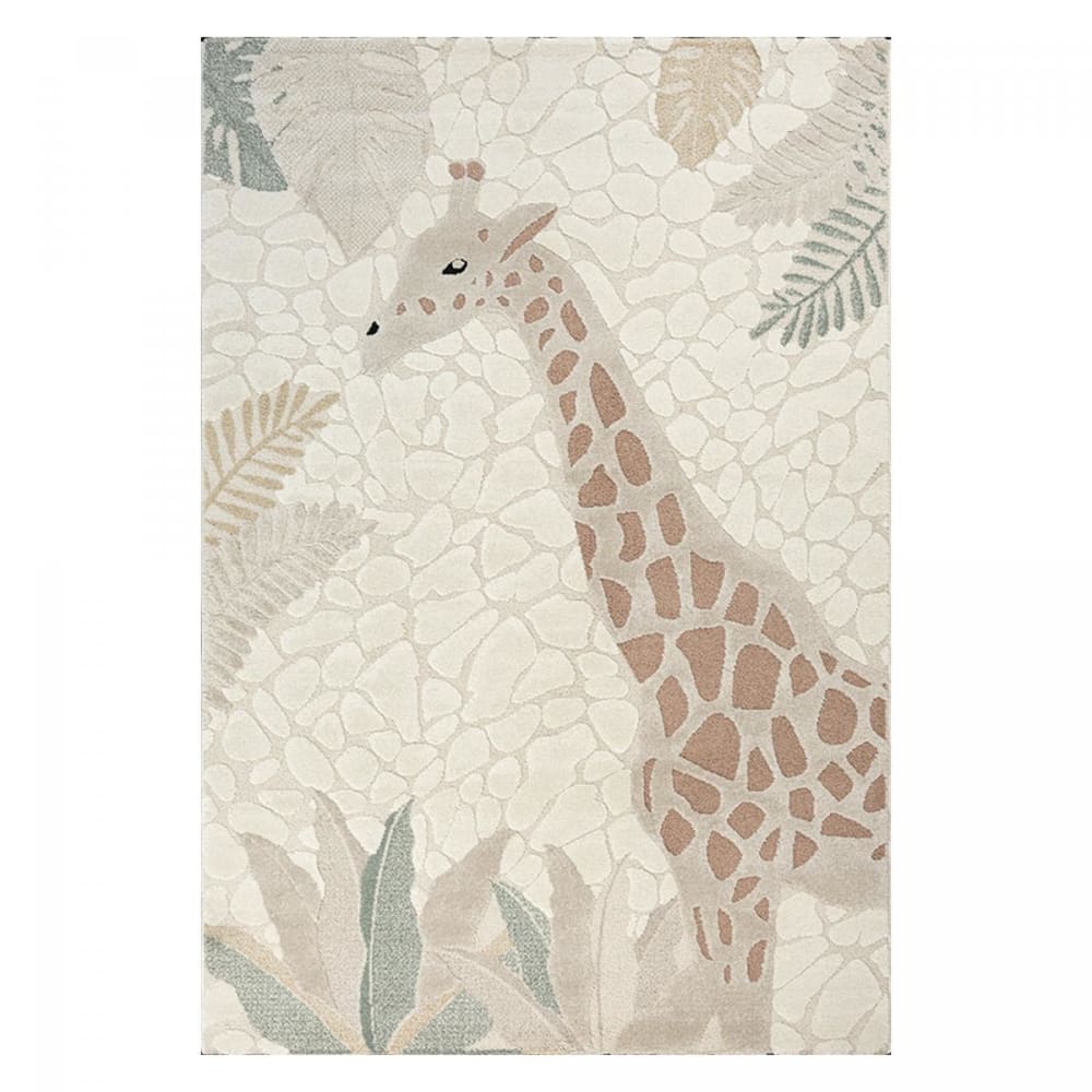 Tapis enfant, motif Girafe rigolote, facile d'entretien, crème 120x170
