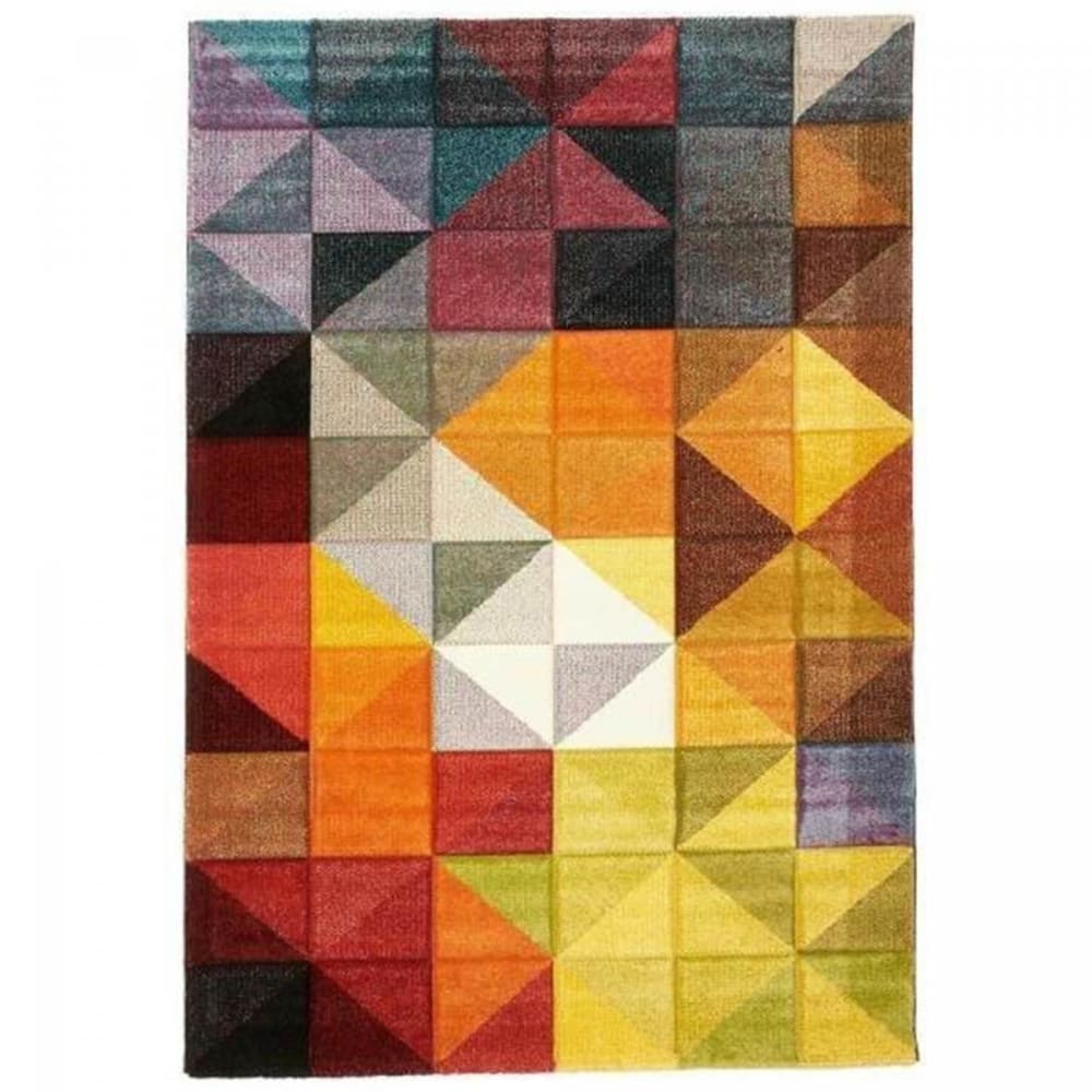 Tapis salon tissé motif géométrique doux et soyeux multicolore 160x230