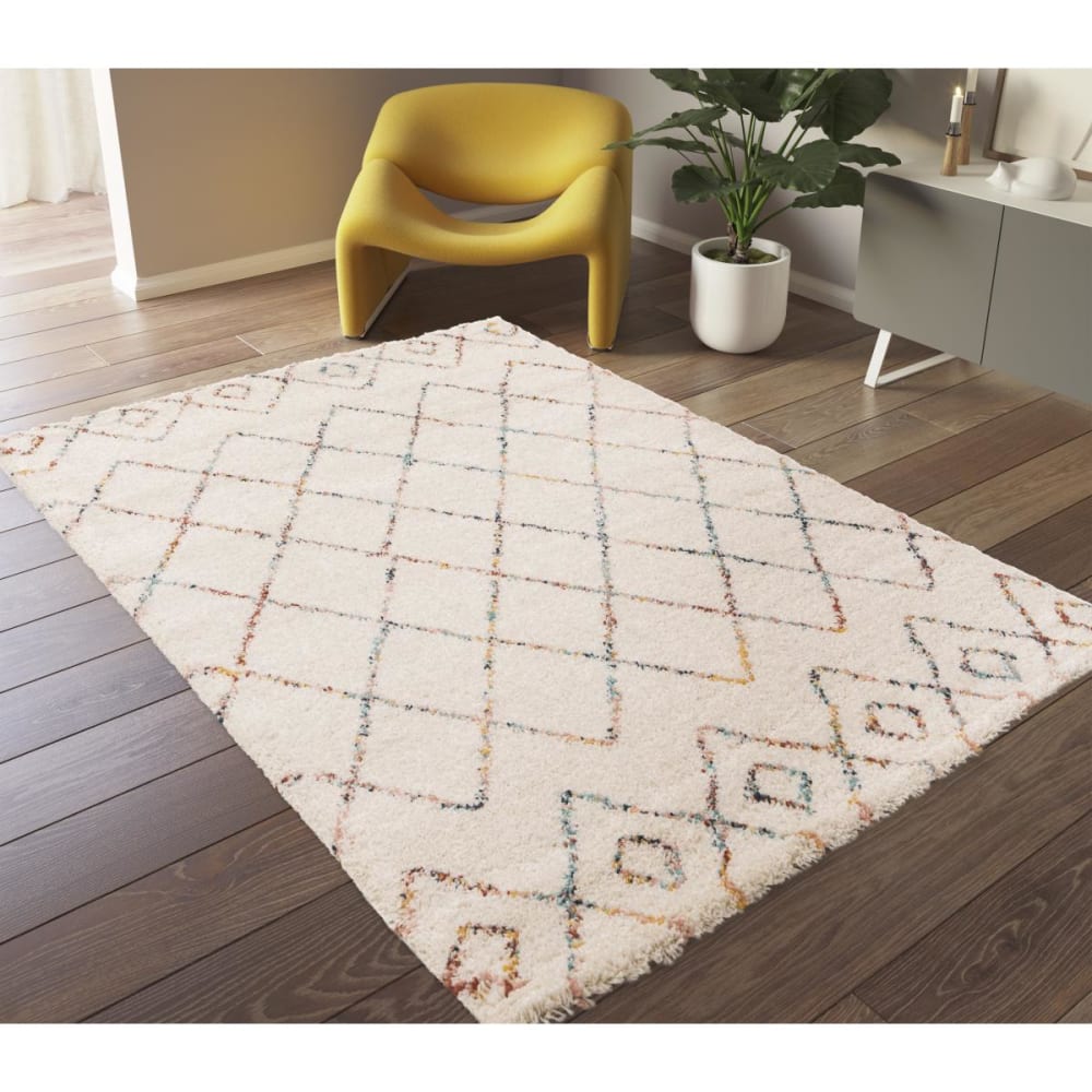 Un amour de tapis Shaggy Langflorteppich Berbermuster, 200x290 creme style industrial Beige Öko-Tex Zertifikat Pes - Polyester
