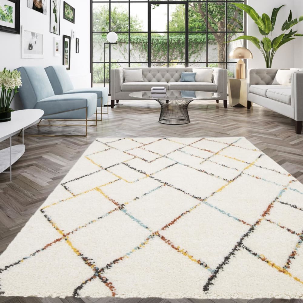 Tapis shaggy longs poils motif berbère, crème 120x170 - Maisons du Monde