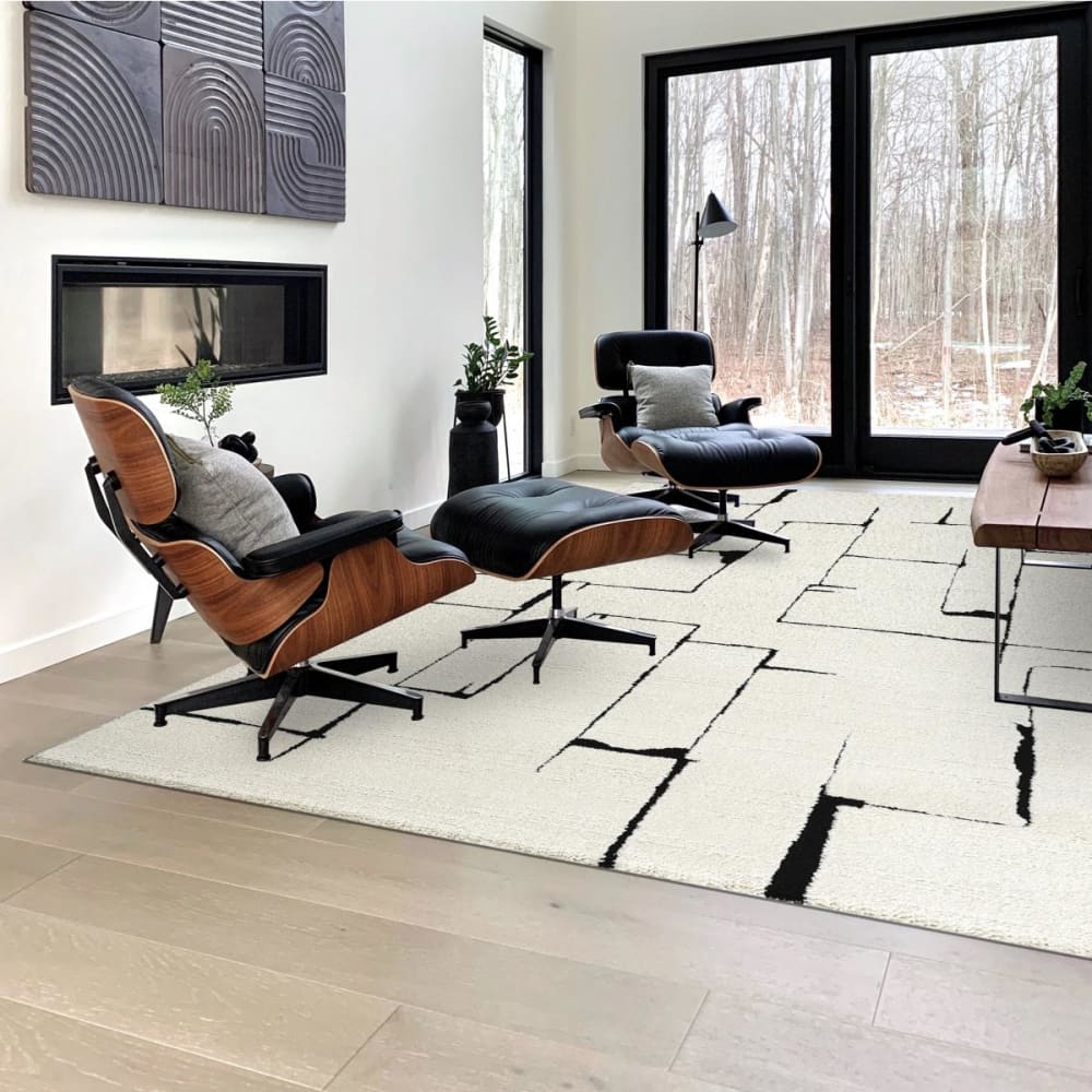 Tapis salon, motif moderne et design ton sur ton, crème 140x200 - Maisons du Monde