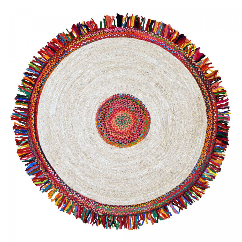 Tapis rond en jute, tapis artisanal tissé main, multicolore Ø150cm