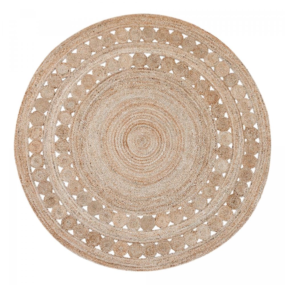 Tapis rond en jute, tapis artisanal tissé à la main, beige Ø200cm