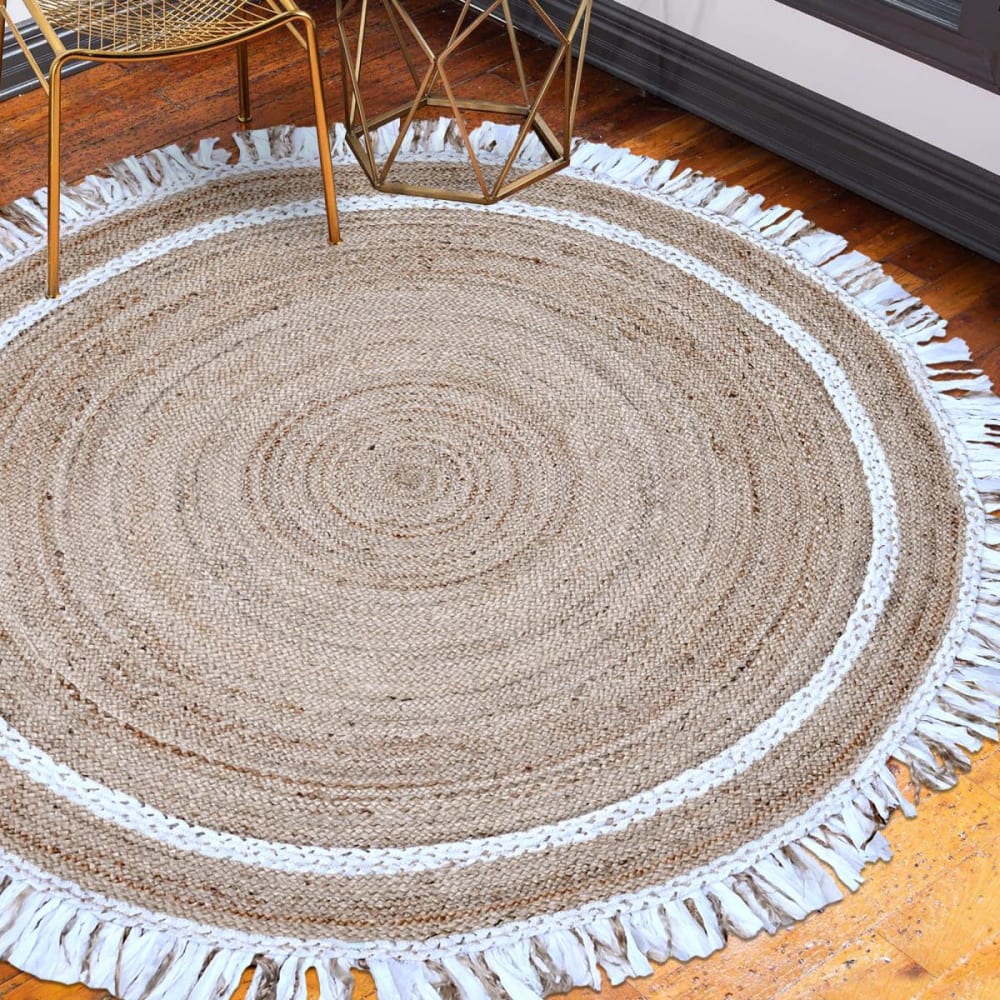 Tapis rond en jute, tapis artisanal tissé à la main, blanc Ø150cm