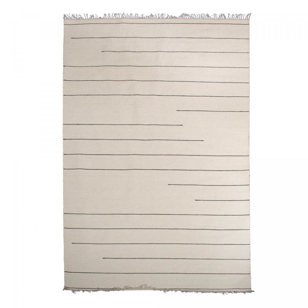 Grand tapis salon kilim tissé main en laine motif simple beige 250x350 - Maisons du Monde