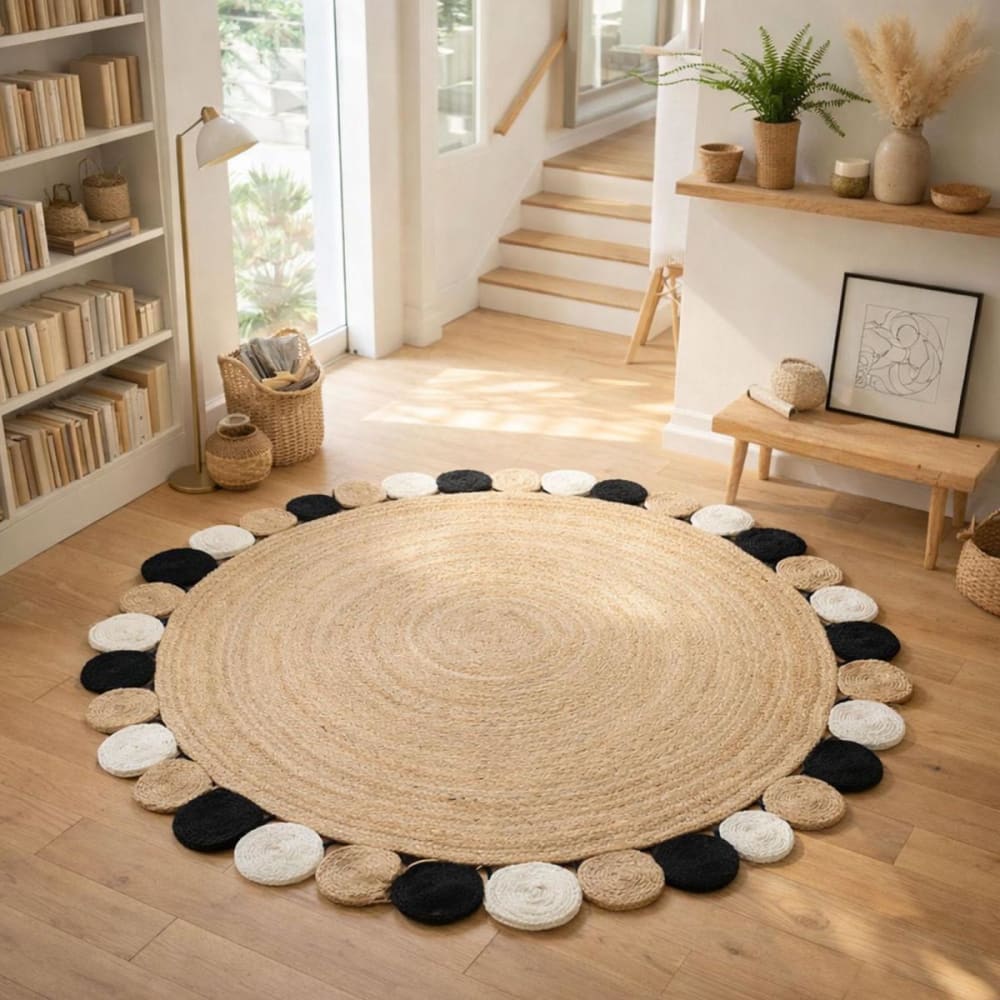 Tapis rond en jute, tapis artisanal tissé à la main, beige Ø200cm