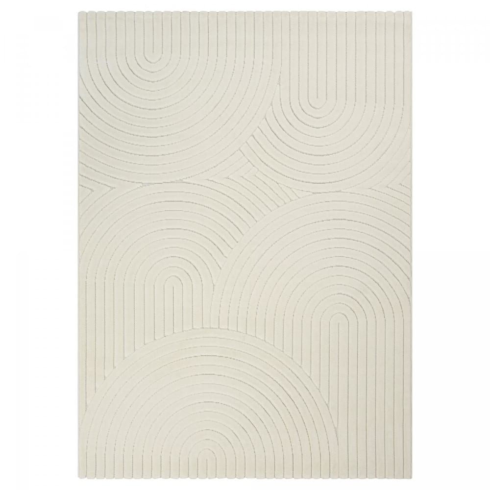 Grand tapis intérieur extérieur en relief ton sur ton Crème 240x340