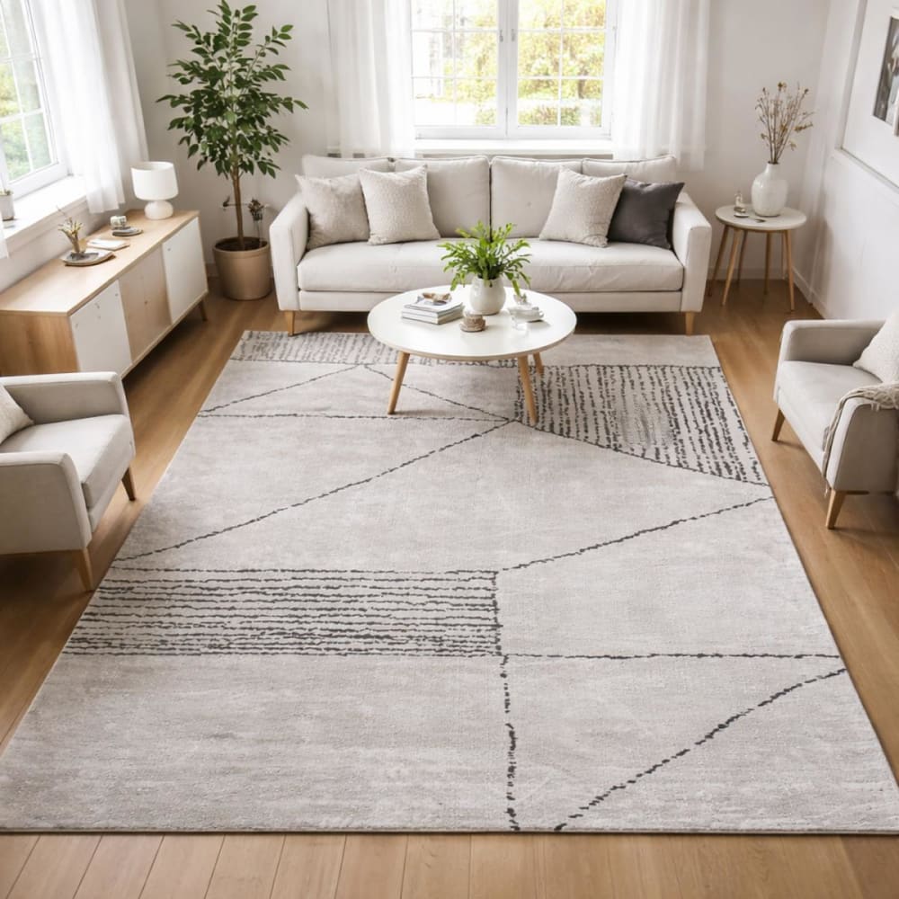 Tapis chambre tufté main motif géométrique, gris 120x170 - Maisons du Monde